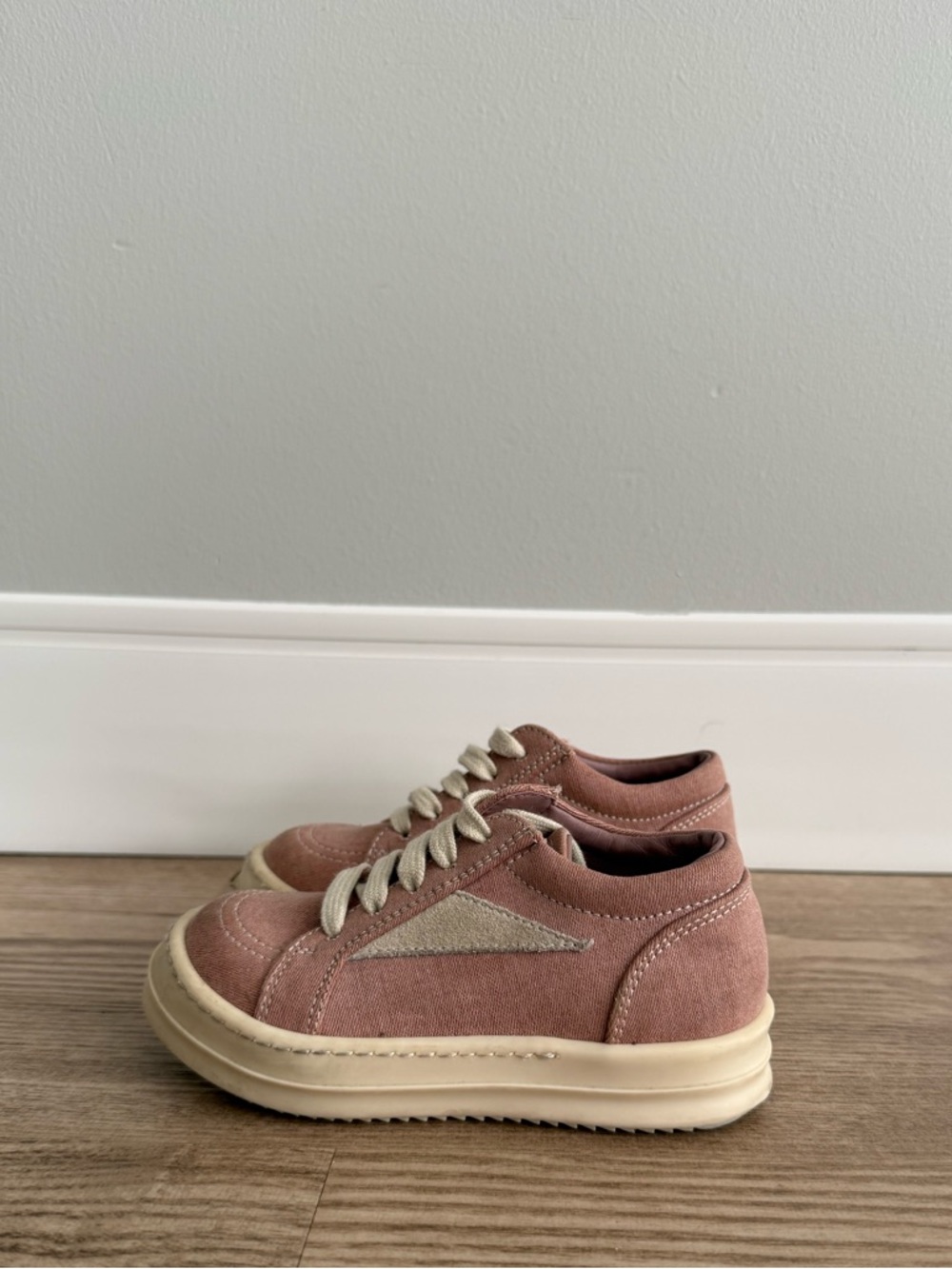 Rick Owens Kids Dusty Pink Suede Sneakers with Cream Sole